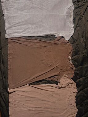 Three Casual Crewneck Tees - White, brown, tan